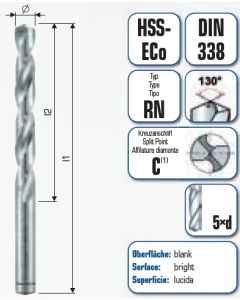 HSS PZ-Cobalt KURZ, DIN 338 RN