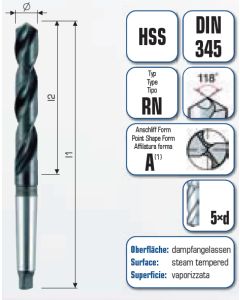 HSS Spiralbohrer mit Morsekegel MK1