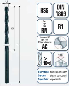 HSS Spiralbohrer überlang Industriequalität mit Kreuzanschliff AC 101