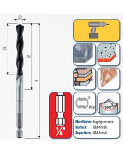 Hartmetall-Betonbohrer Profi Beton 1/4"-Sechskantschaft